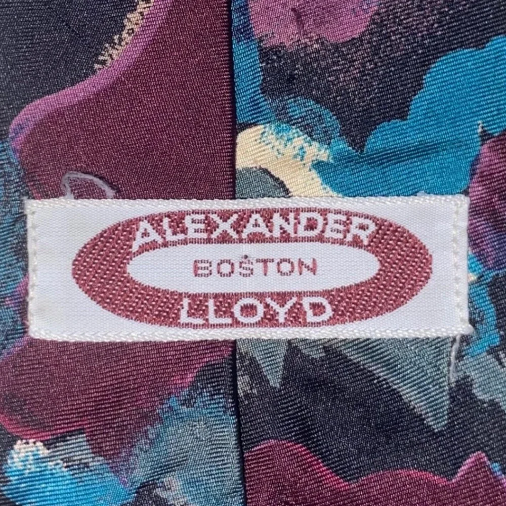 Alexander Lloyd Boston Mens Silk Necktie‎ Abstract Floral Purple Teal Blue
